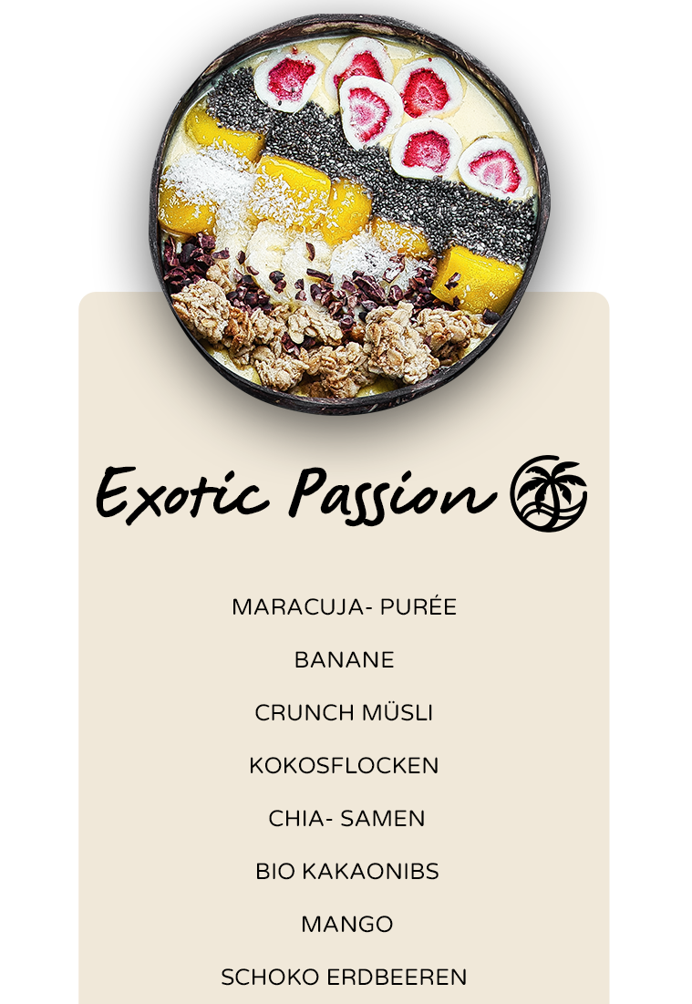 Exotic Passion Smoothie Bowl mit Mango-Maracuja Puree 