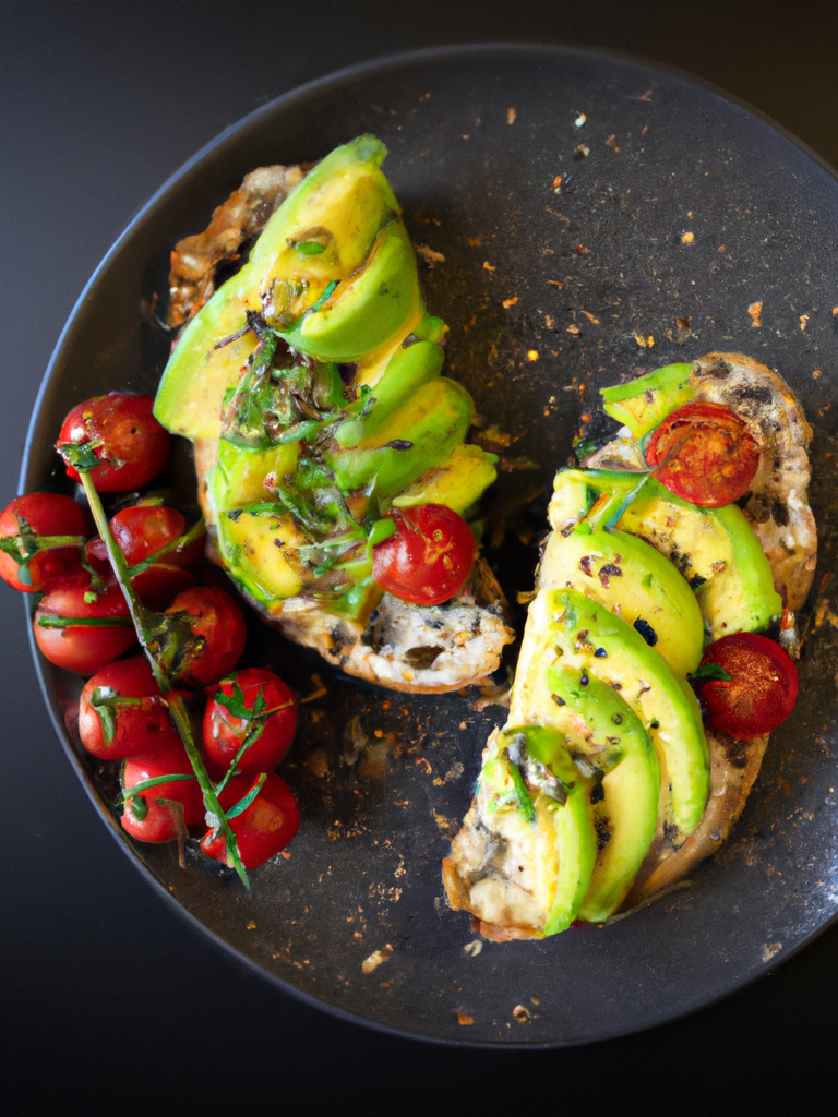 Sauerteigbrot mit Rote Beete Dip, frischer Avocado und Kräutern