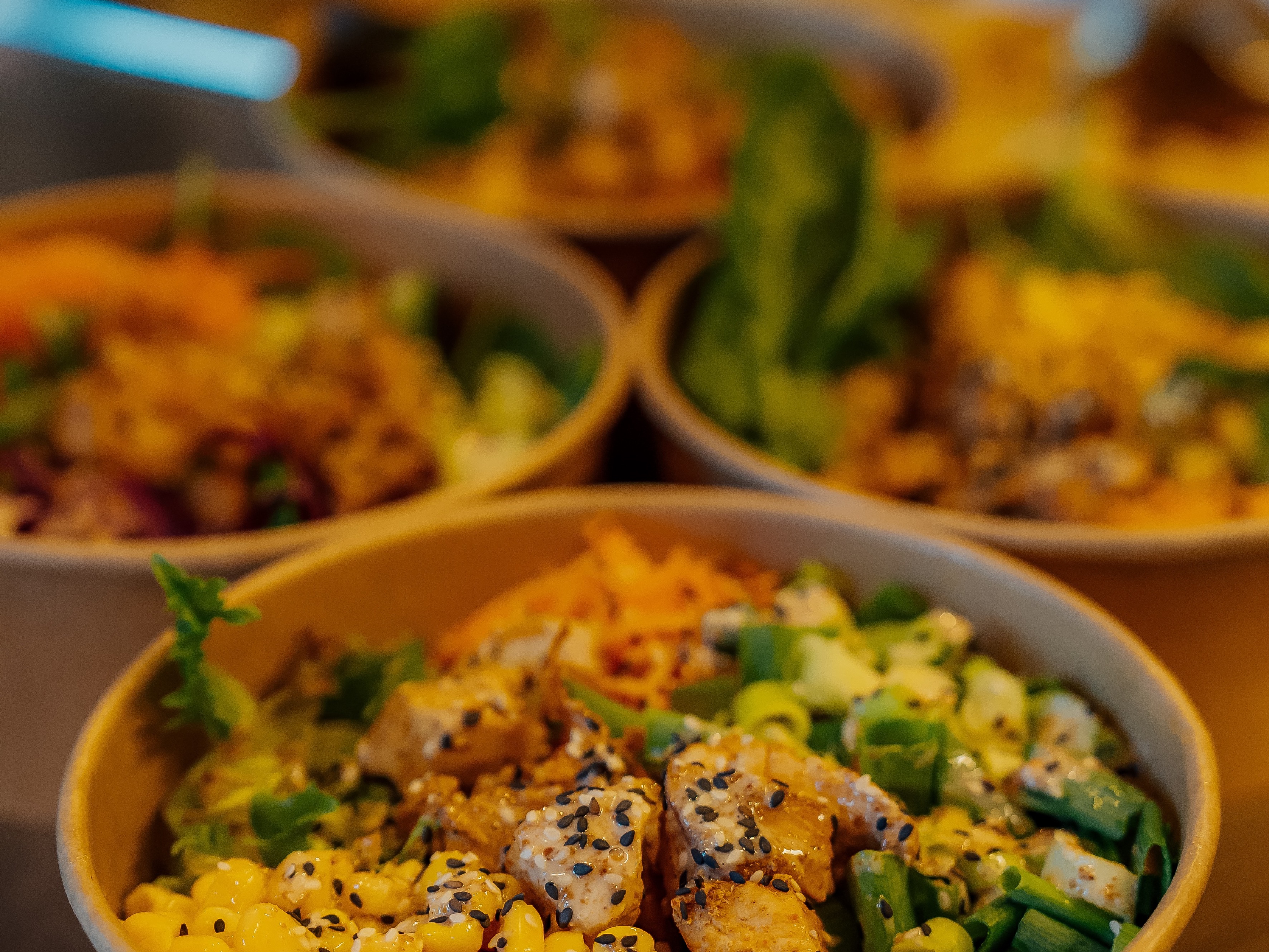 Poke Bowls für eine Lieferung als Mittagessen einer Firma